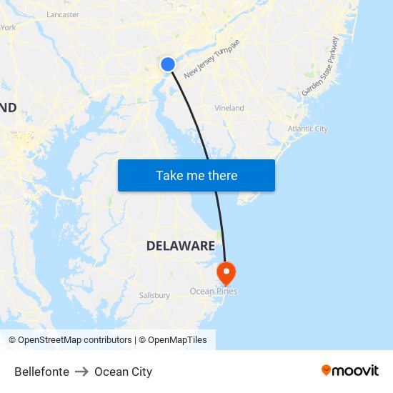 Bellefonte to Ocean City map