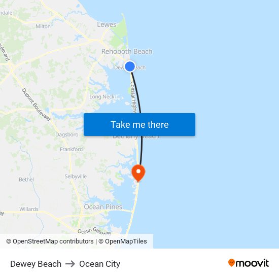 Dewey Beach to Ocean City map