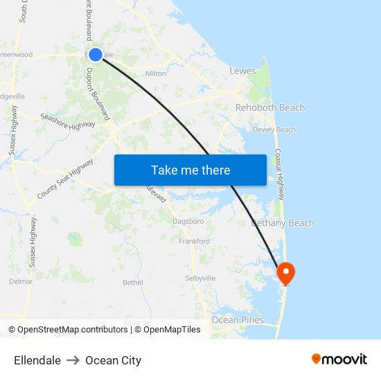 Ellendale to Ocean City map