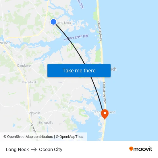 Long Neck to Ocean City map