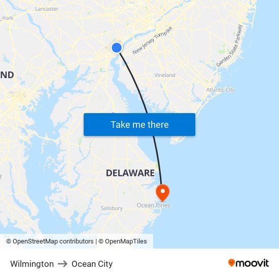 Wilmington to Ocean City map