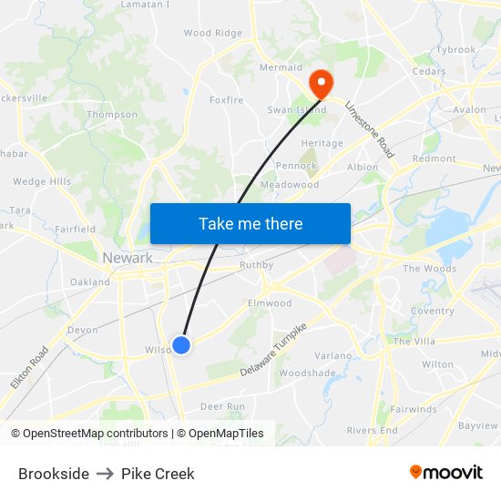 Brookside to Pike Creek map