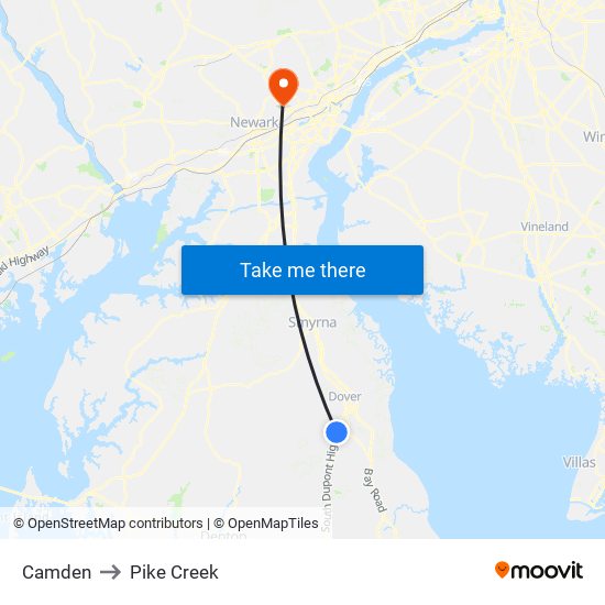 Camden to Pike Creek map