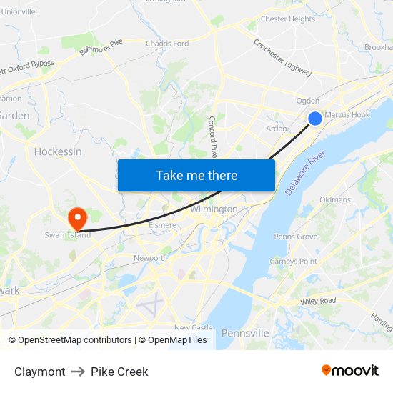 Claymont to Pike Creek map