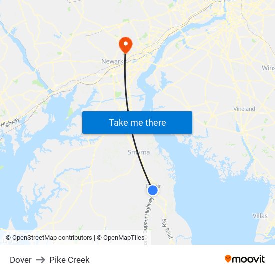 Dover to Pike Creek map