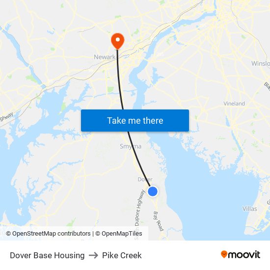 Dover Base Housing to Pike Creek map