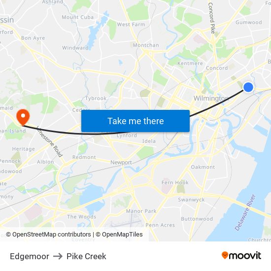 Edgemoor to Pike Creek map