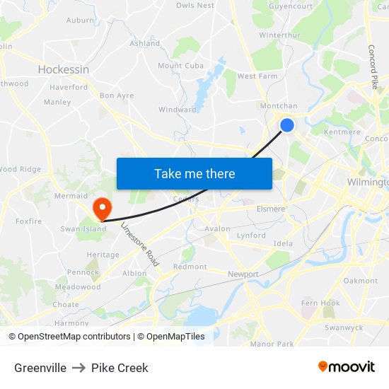 Greenville to Pike Creek map