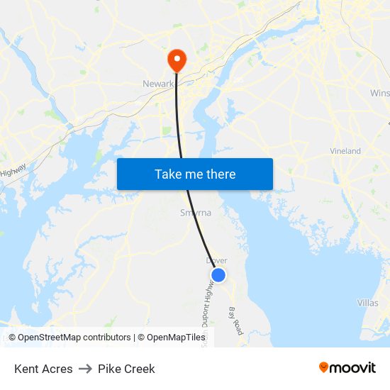 Kent Acres to Pike Creek map