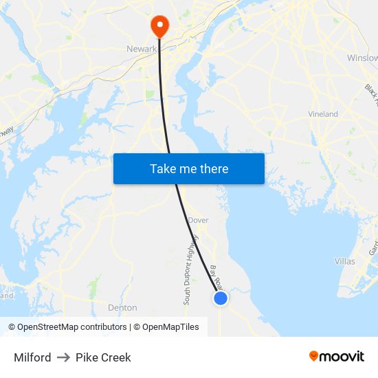 Milford to Pike Creek map