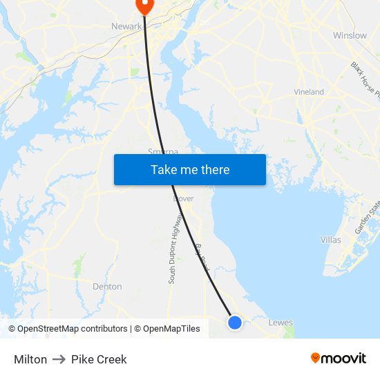 Milton to Pike Creek map