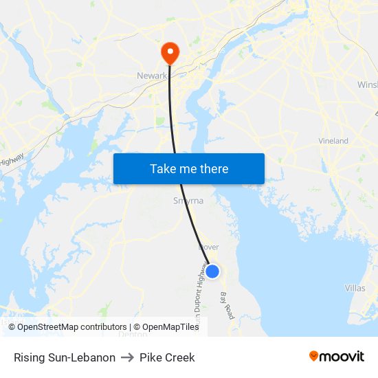 Rising Sun-Lebanon to Pike Creek map