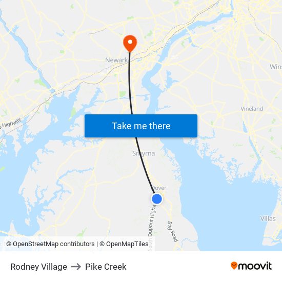 Rodney Village to Pike Creek map