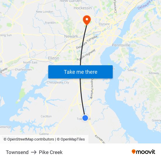 Townsend to Pike Creek map