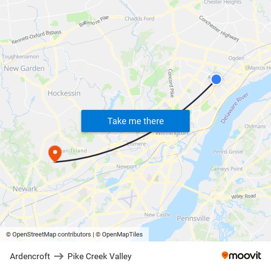 Ardencroft to Pike Creek Valley map