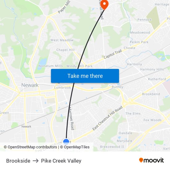 Brookside to Pike Creek Valley map