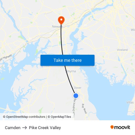 Camden to Pike Creek Valley map