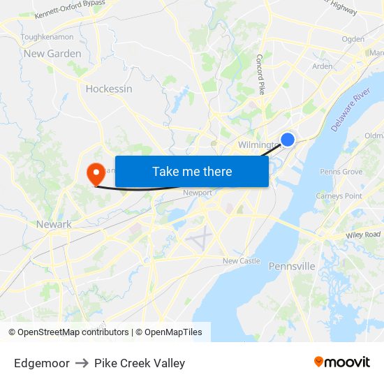 Edgemoor to Pike Creek Valley map