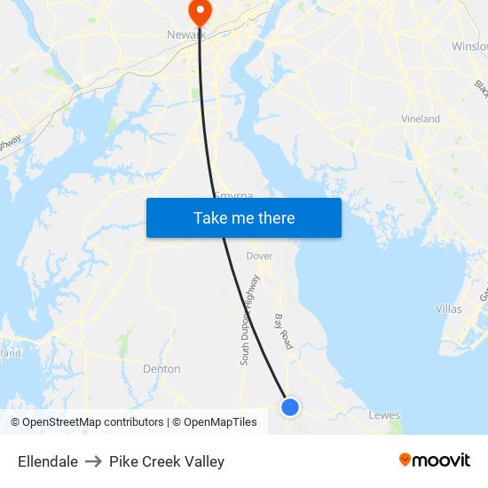 Ellendale to Pike Creek Valley map