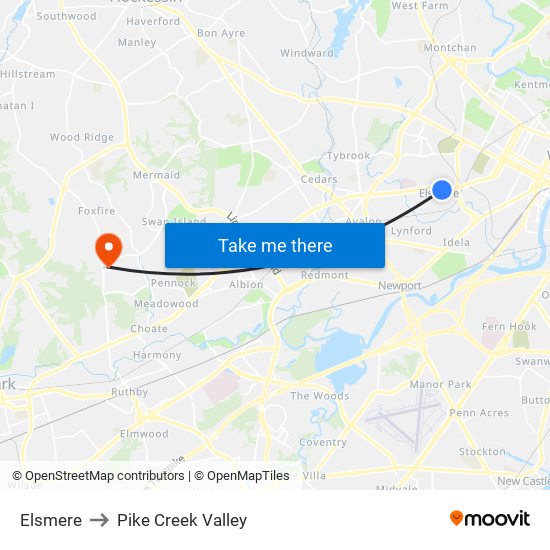 Elsmere to Pike Creek Valley map