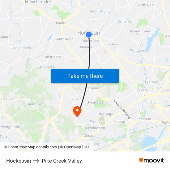 Hockessin to Pike Creek Valley map