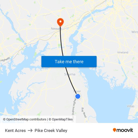 Kent Acres to Pike Creek Valley map