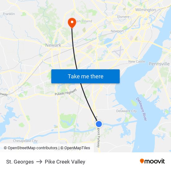 St. Georges to Pike Creek Valley map