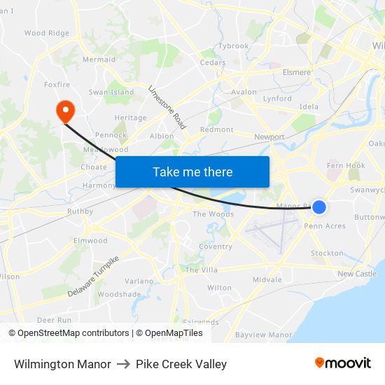 Wilmington Manor to Pike Creek Valley map