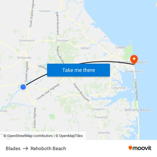 Blades to Rehoboth Beach map