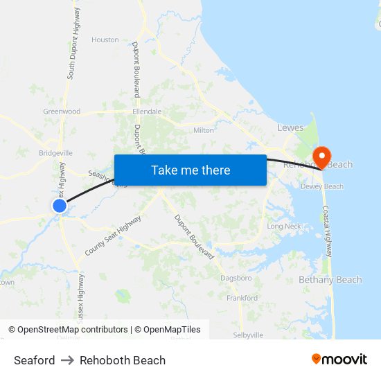 Seaford to Rehoboth Beach map