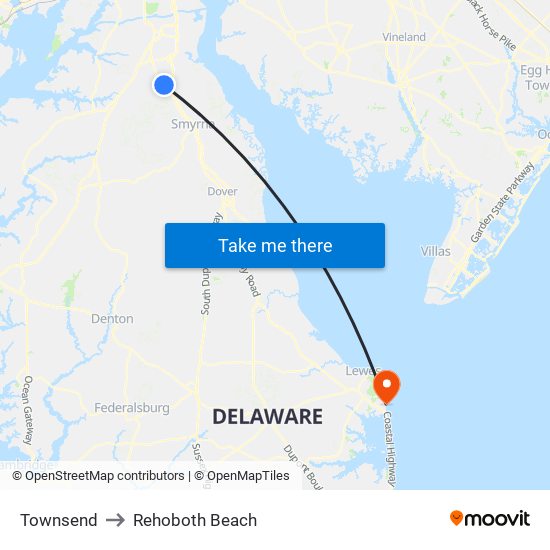 Townsend to Rehoboth Beach map