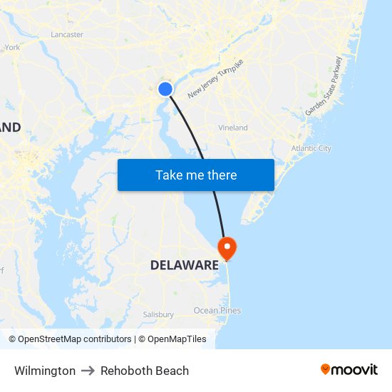 Wilmington to Rehoboth Beach map