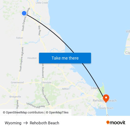 Wyoming to Rehoboth Beach map