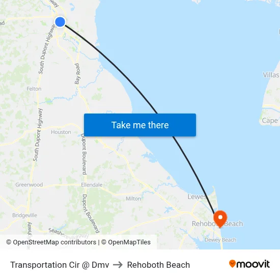 Transportation Cir @ Dmv to Rehoboth Beach map