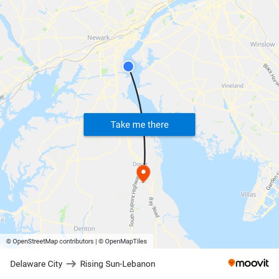 Delaware City to Rising Sun-Lebanon map