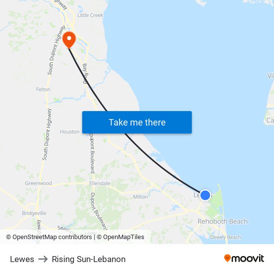 Lewes to Rising Sun-Lebanon map