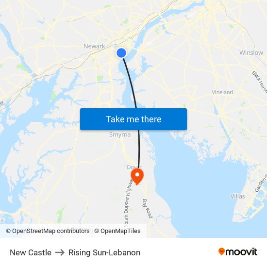 New Castle to Rising Sun-Lebanon map
