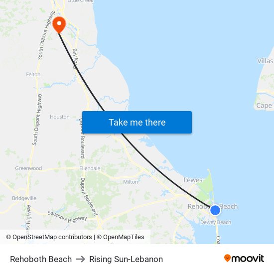 Rehoboth Beach to Rising Sun-Lebanon map