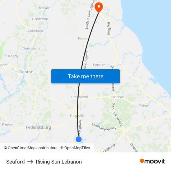 Seaford to Rising Sun-Lebanon map