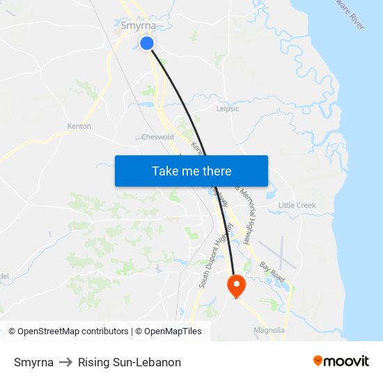 Smyrna to Rising Sun-Lebanon map