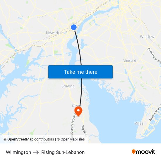 Wilmington to Rising Sun-Lebanon map