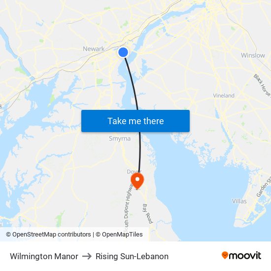 Wilmington Manor to Rising Sun-Lebanon map