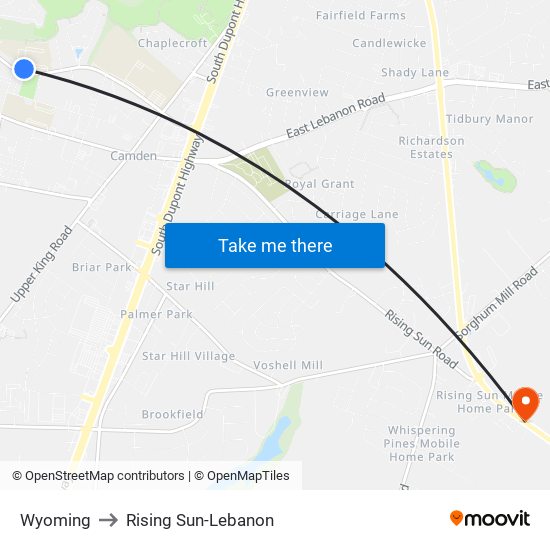 Wyoming to Rising Sun-Lebanon map