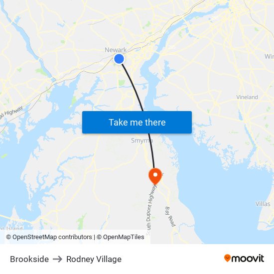 Brookside to Rodney Village map