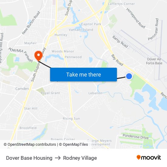 Dover Base Housing to Rodney Village map