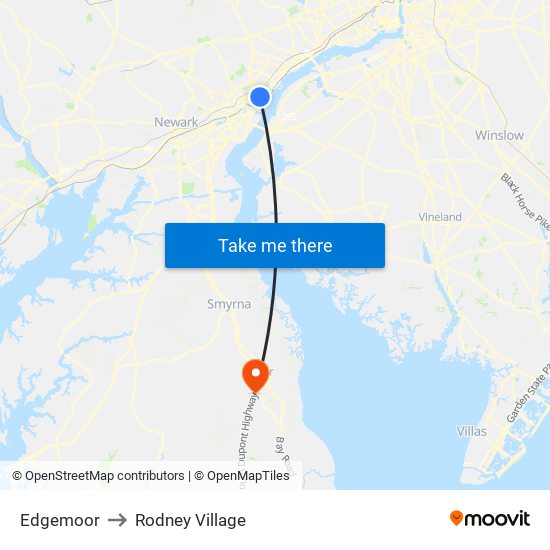 Edgemoor to Rodney Village map