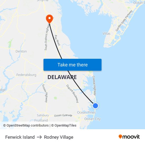 Fenwick Island to Rodney Village map