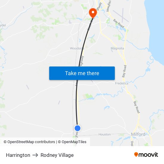 Harrington to Rodney Village map