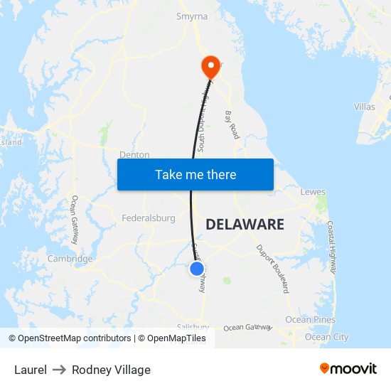 Laurel to Rodney Village map