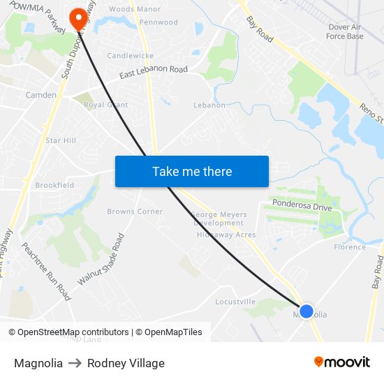 Magnolia to Rodney Village map